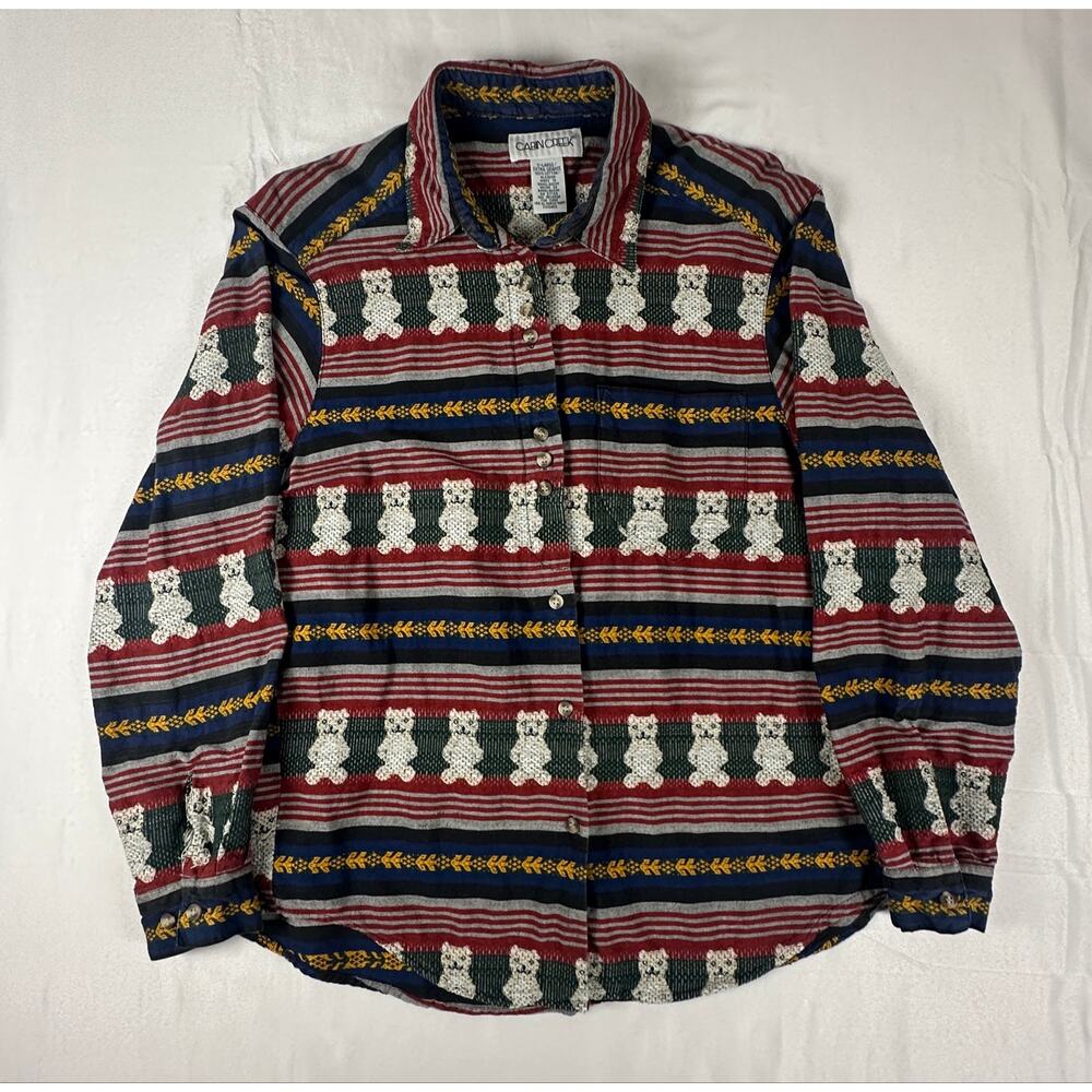 Vintage Cabin Creek Teddy Bear Print Shirt XL Cotton